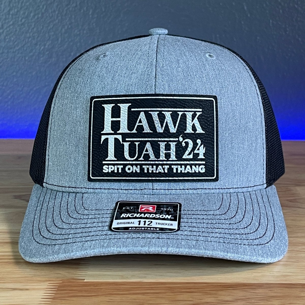 Hawk Tuah Spit On That Thang Viral Leather Patch Hat Black/Silver Patch Patch Hat