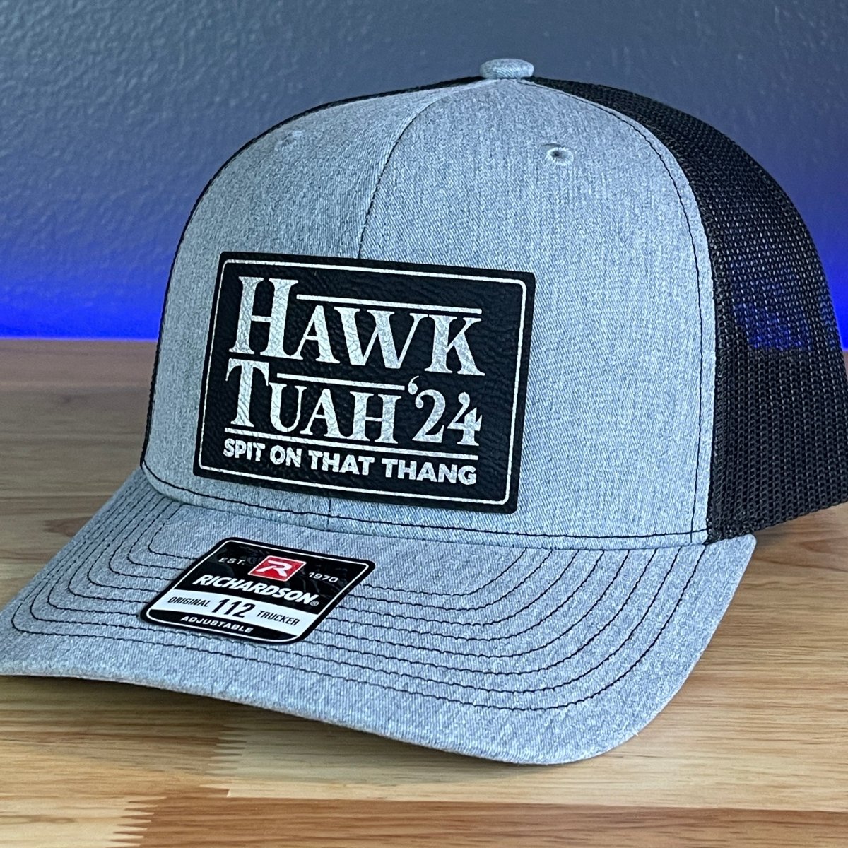 Hawk Tuah Spit On That Thang Viral Leather Patch Hat Black/Silver Patch Patch Hat