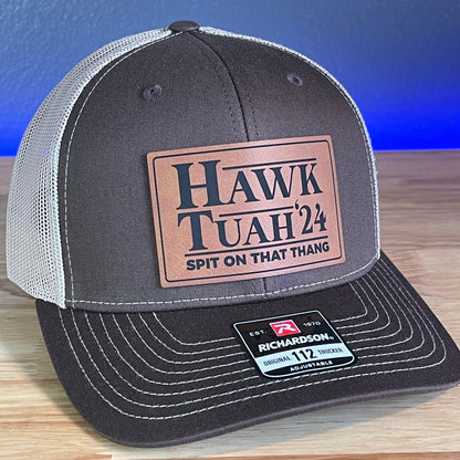 Hawk Tuah Spit On That Thang Viral Leather Patch Hat Brown/Khaki Patch Hat