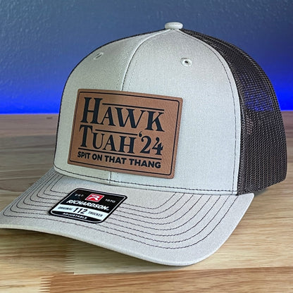 Hawk Tuah Spit On That Thang Viral Leather Patch Hat Khaki/Brown Patch Hat