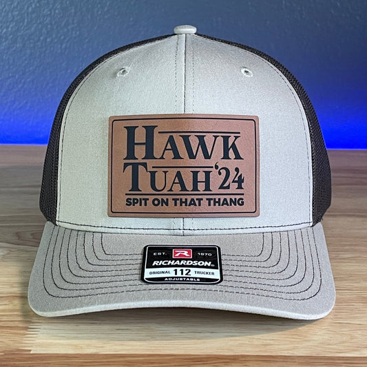 Hawk Tuah Spit On That Thang Viral Leather Patch Hat Khaki/Brown Patch Hat