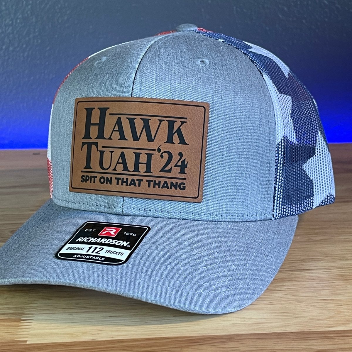 Hawk Tuah Spit On That Thang Viral Leather Patch Hat Stars & Stripes Patch Hat