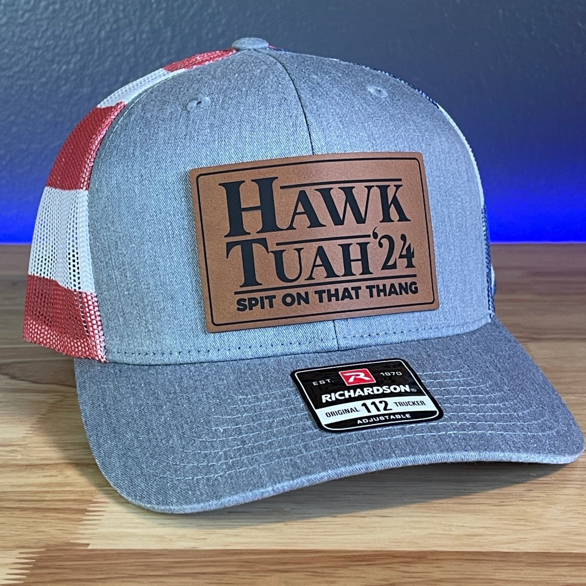 Hawk Tuah Spit On That Thang Viral Leather Patch Hat Stars & Stripes Patch Hat