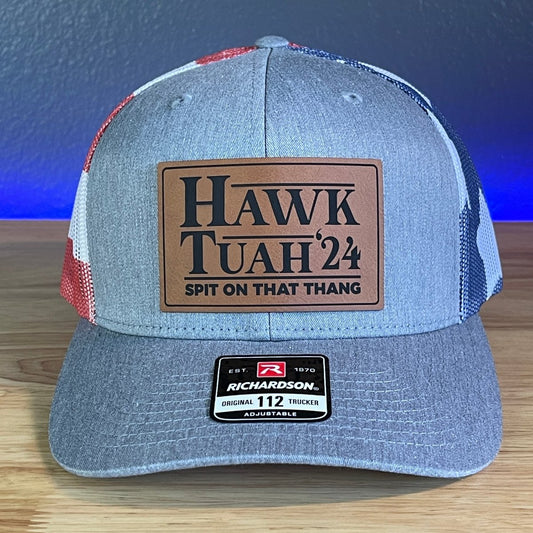 Hawk Tuah Spit On That Thang Viral Leather Patch Hat Stars & Stripes Patch Hat