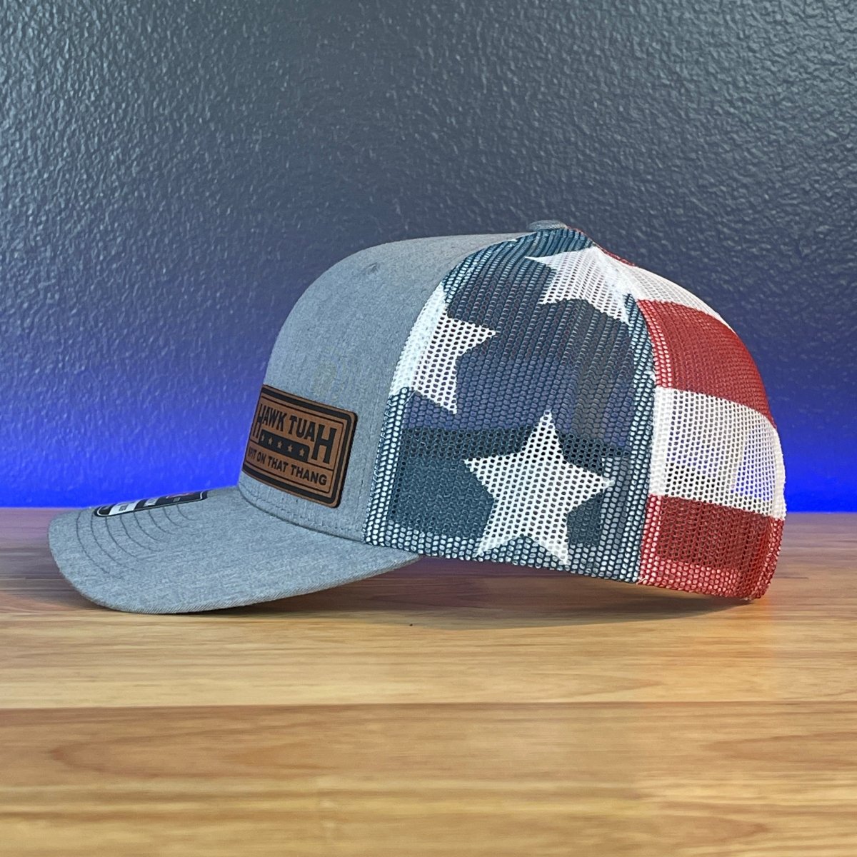 Hawk Tuah Spit On That Thang Viral Leather Side Patch Hat Stars & Stripes Patch Hat