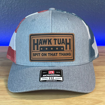 Hawk Tuah Spit On That Thang Viral Rectangular Leather Patch Hat Stars & Stripes Patch Hat