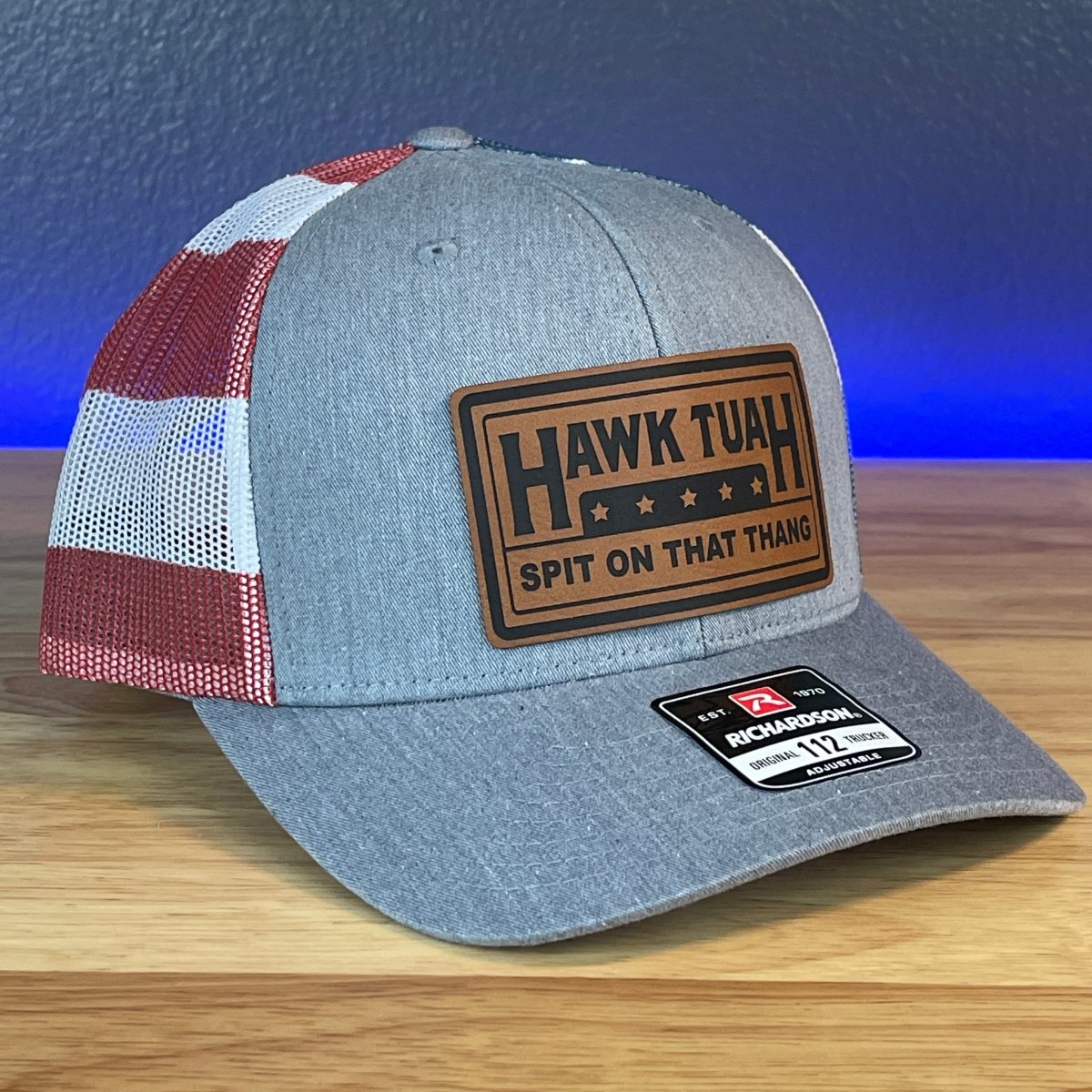 Hawk Tuah Spit On That Thang Viral Rectangular Leather Patch Hat Stars & Stripes Patch Hat