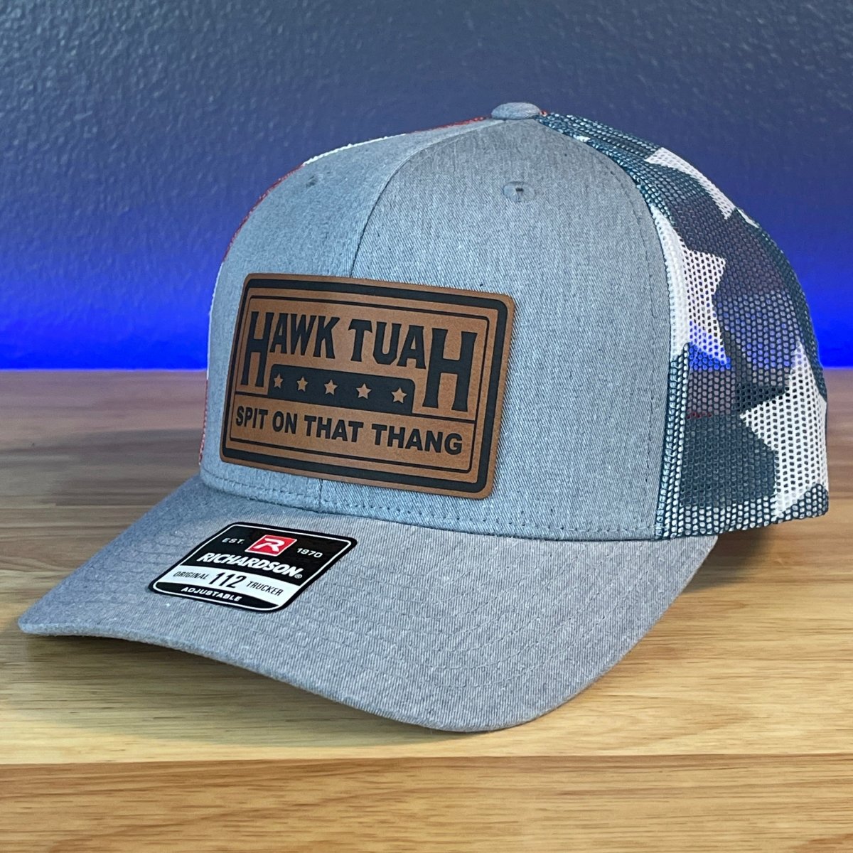 Hawk Tuah Spit On That Thang Viral Rectangular Leather Patch Hat Stars & Stripes Patch Hat