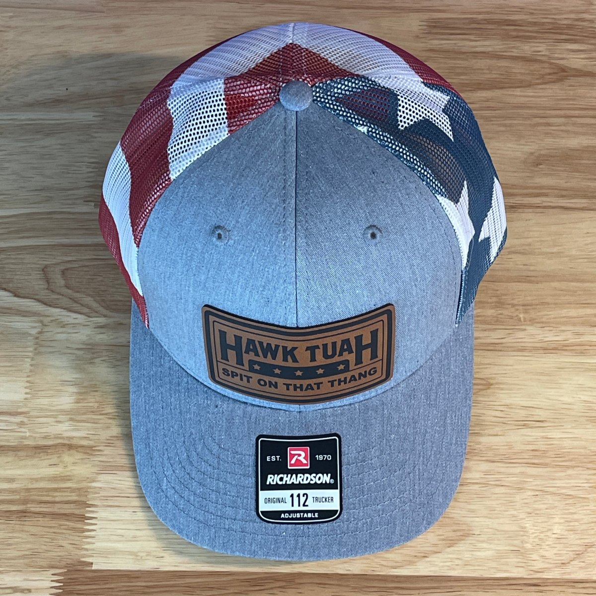 Hawk Tuah Spit On That Thang Viral Rectangular Leather Patch Hat Stars & Stripes Patch Hat