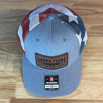 Hawk Tuah Spit On That Thang Viral Rectangular Leather Patch Hat Stars & Stripes Patch Hat