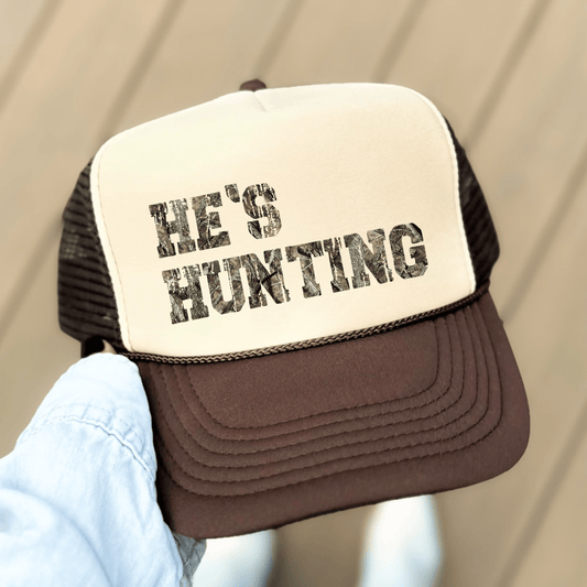 He's Hunting Classic Foam Trucker Hat Tan/Brown Trucker Hat