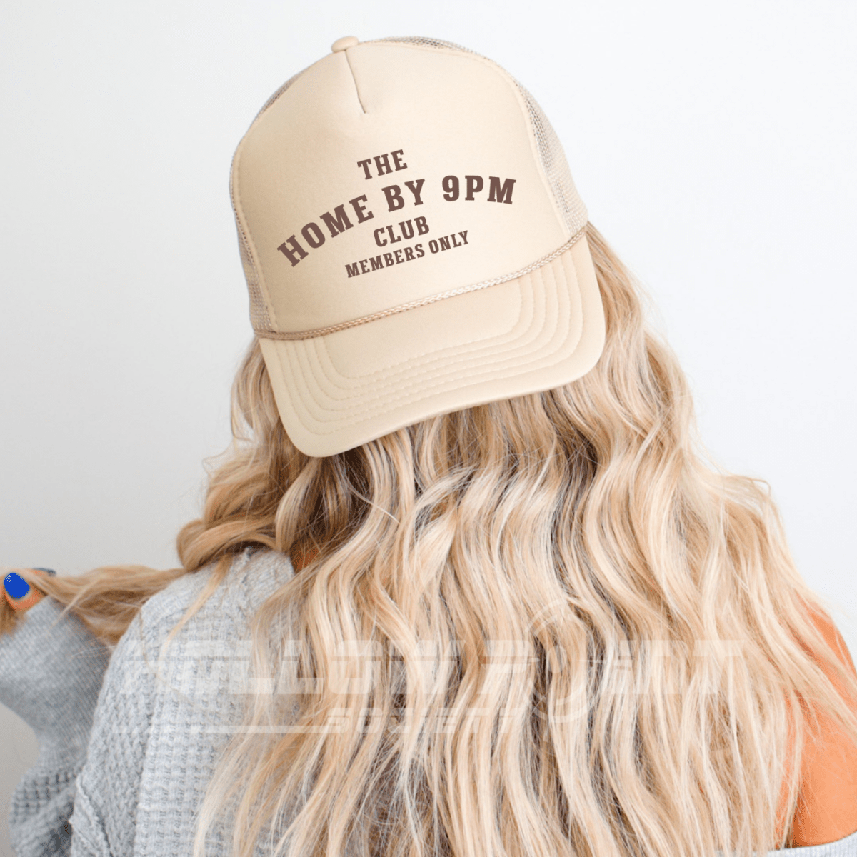 Home By 9pm Club Funny Classic Foam Trucker Hat for Women Khaki Trucker Hat