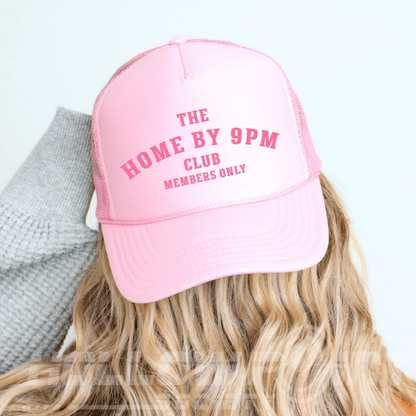 Home By 9pm Club Funny Classic Foam Trucker Hat for Women Light Pink Trucker Hat