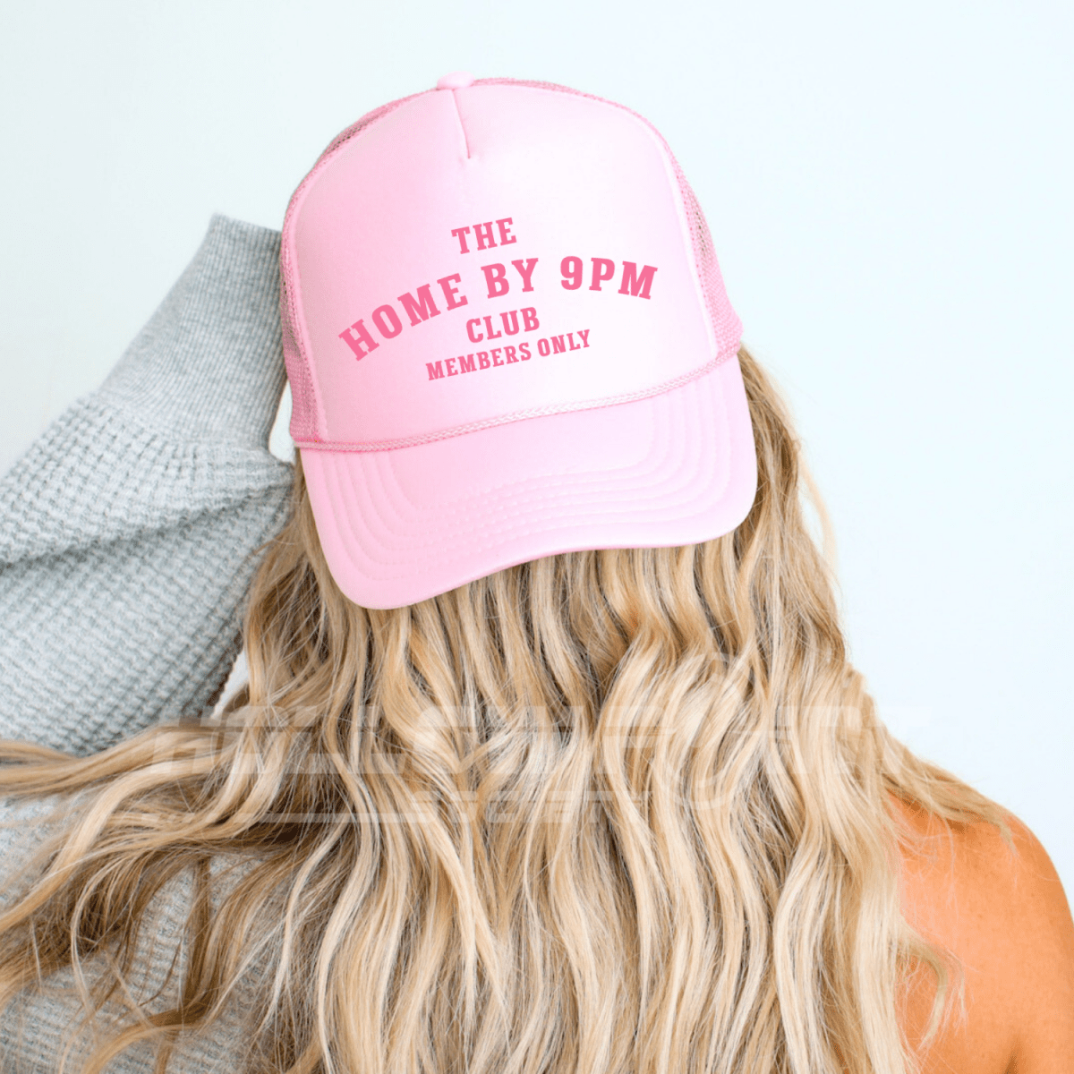 Home By 9pm Club Funny Classic Foam Trucker Hat for Women Light Pink Trucker Hat