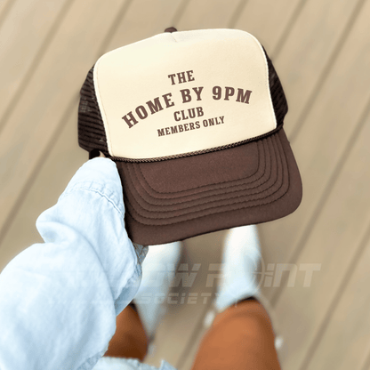 Home By 9pm Club Funny Classic Foam Trucker Hat for Women Tan/Brown Trucker Hat