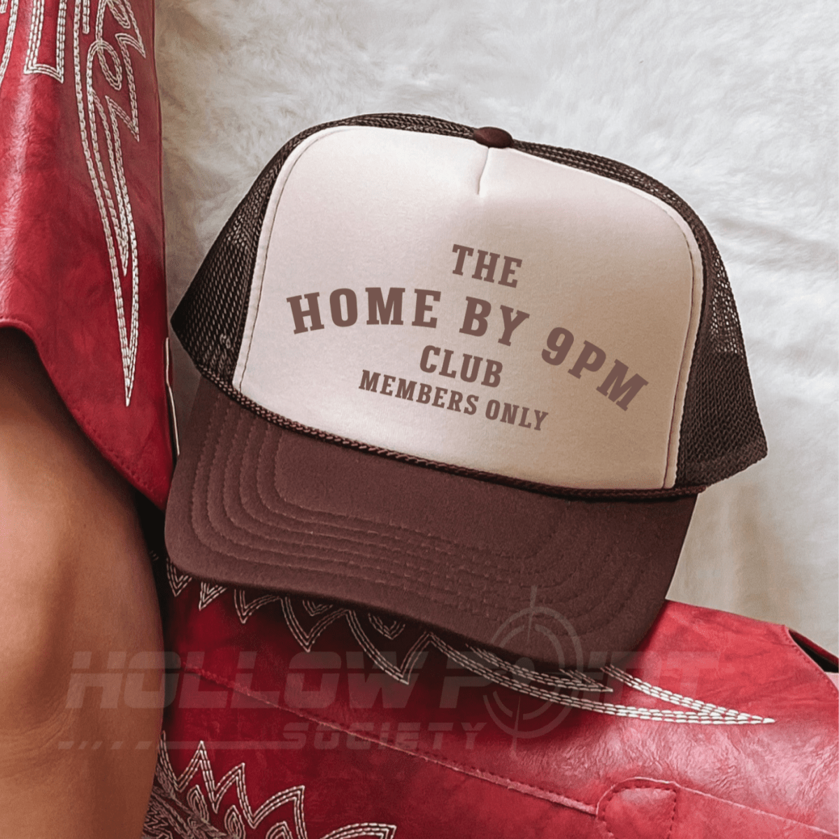 Home By 9pm Club Funny Classic Foam Trucker Hat for Women Tan/Brown Trucker Hat