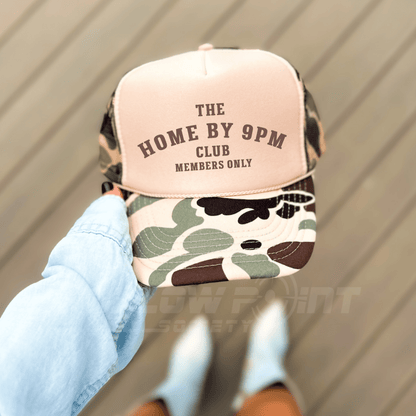 Home By 9pm Club Funny Classic Foam Trucker Hat for Women Trucker Hat