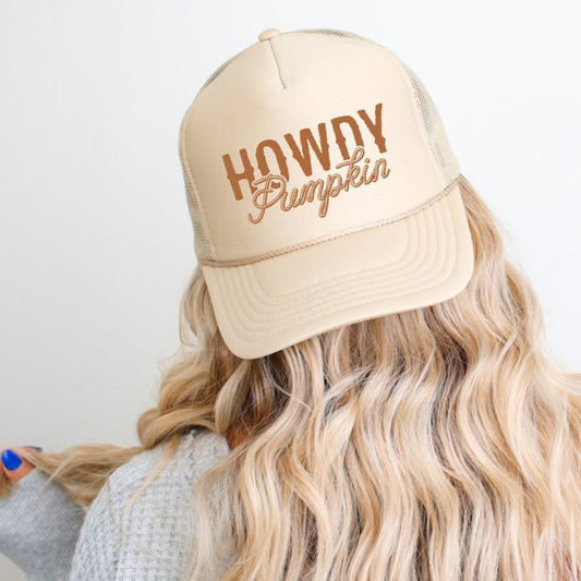 Howdy Pumpkin Classic Foam Trucker Hat Khaki Trucker Hat