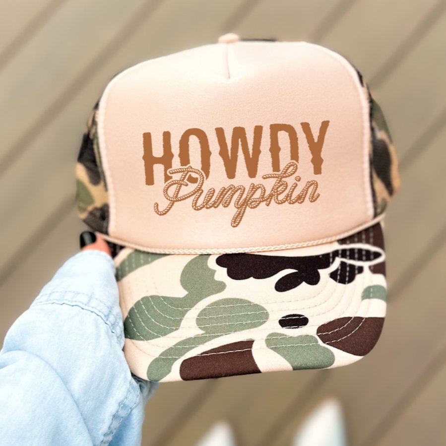 Howdy Pumpkin Classic Foam Trucker Hat Tan/Camo Trucker Hat