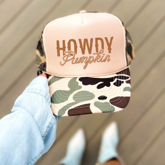 Howdy Pumpkin Classic Foam Trucker Hat Tan/Camo Trucker Hat