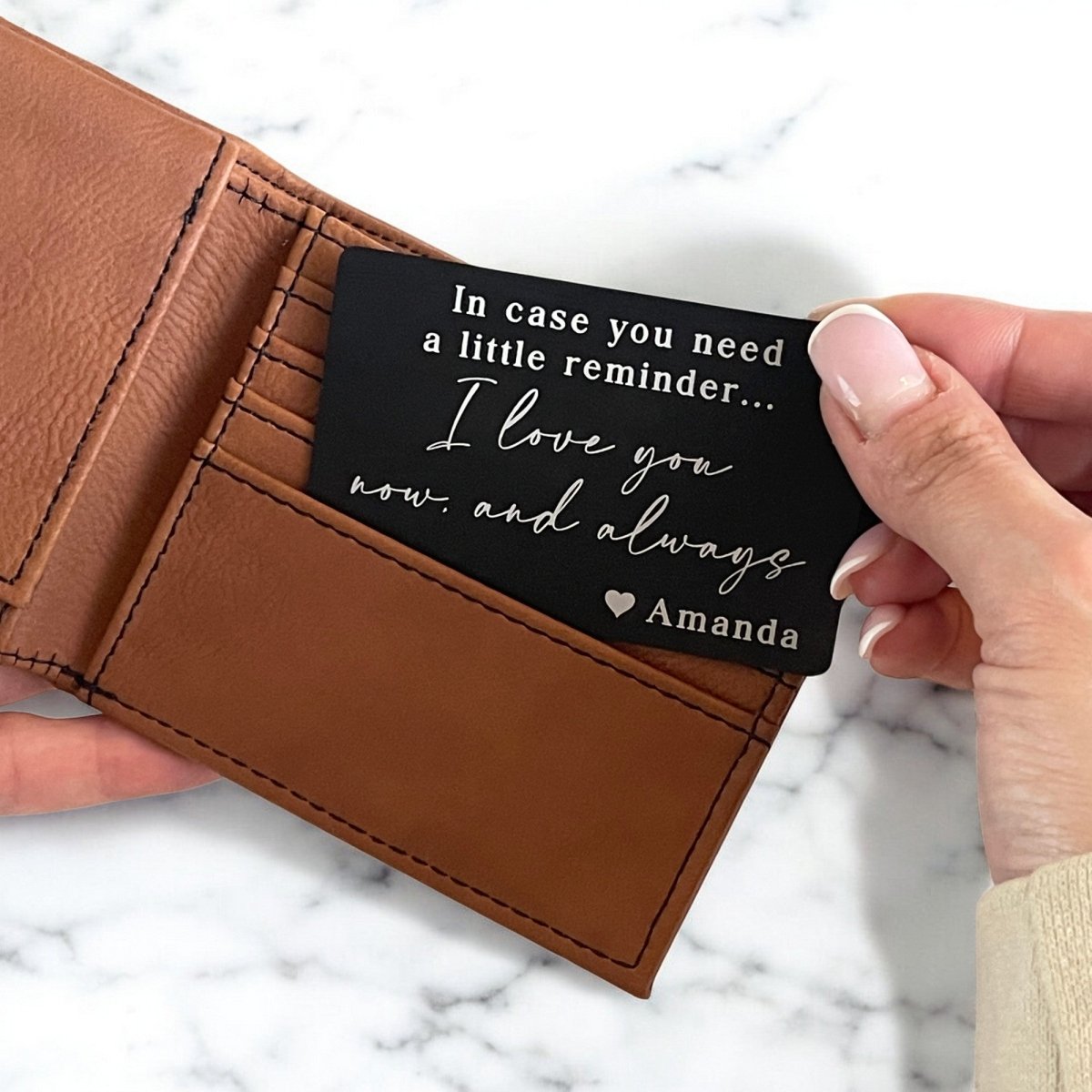 I Love You Now & Always Personalized Engraved Metal Wallet Card - Valentine Gift for Boyfriend or Husband Wallet Card