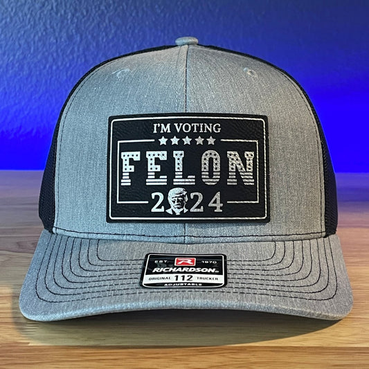 I'm Voting FELON Trump 2024 Rectangular Trucker Hat Leather Patch Hat Black/Silver Patch Hat