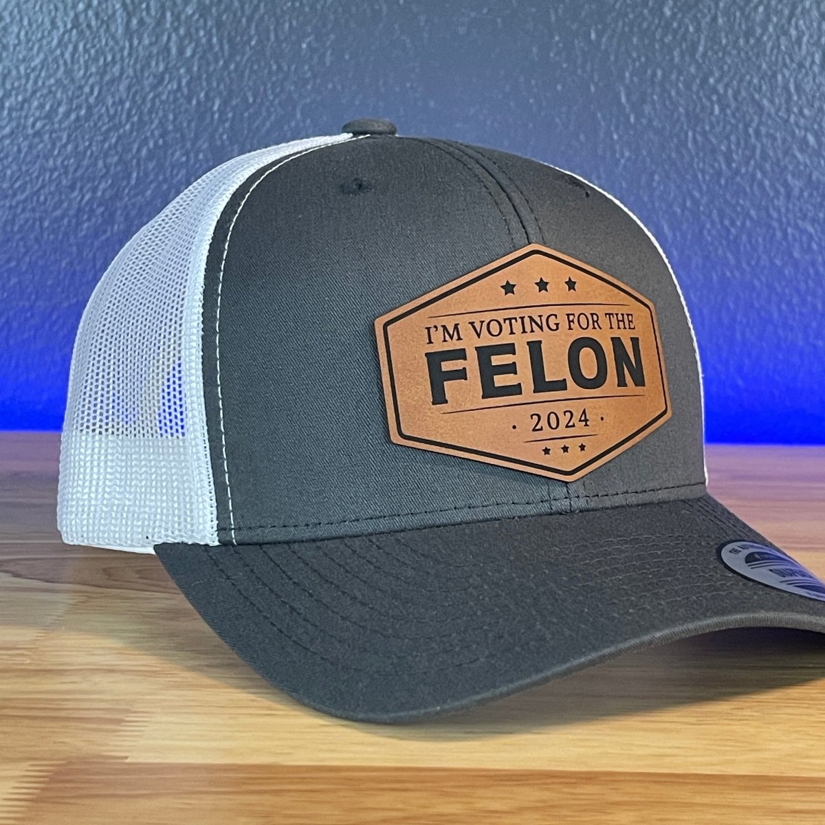 I'm Voting For The FELON Trump 2024 Leather Patch Hat Rawhide Charcoal/White Patch Hat