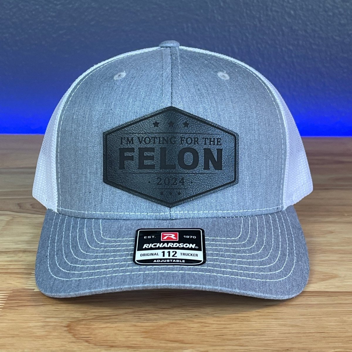 I'M VOTING FOR THE FELON Trump 2024 Leather Patch SnapBack Trucker Hat Black Patch Hat