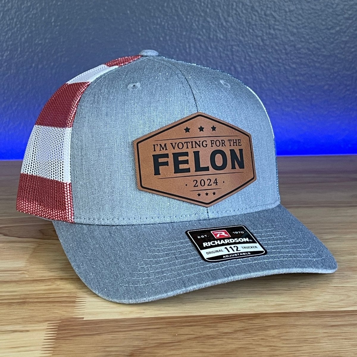 I'M VOTING FOR THE FELON Trump 2024 Leather Patch SnapBack Trucker Hat Rawhide Patch Hat