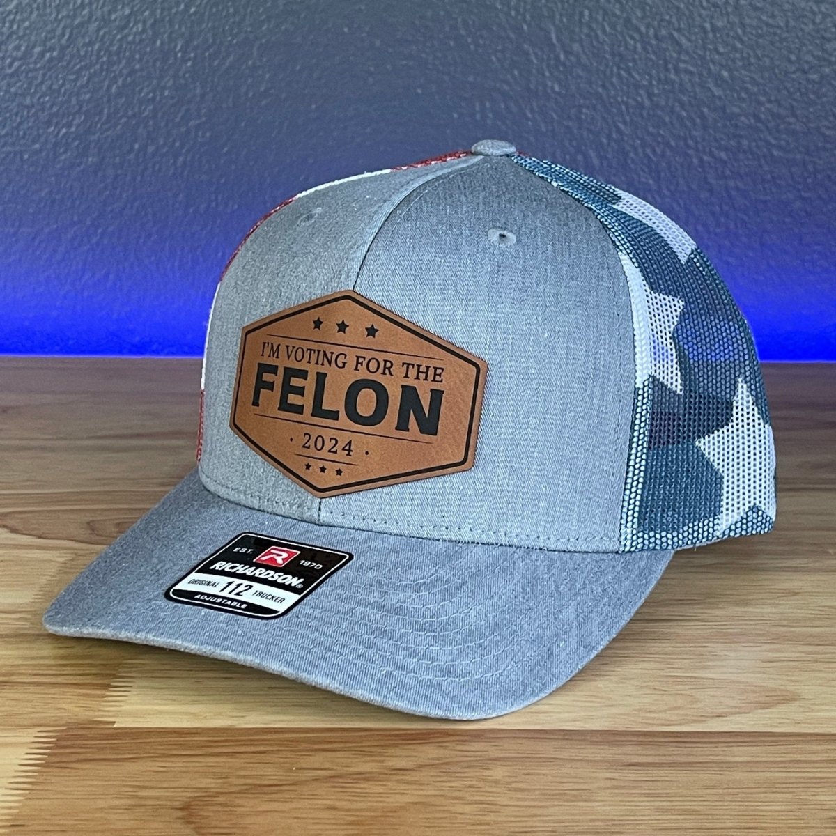 I'M VOTING FOR THE FELON Trump 2024 Leather Patch SnapBack Trucker Hat Rawhide Patch Hat