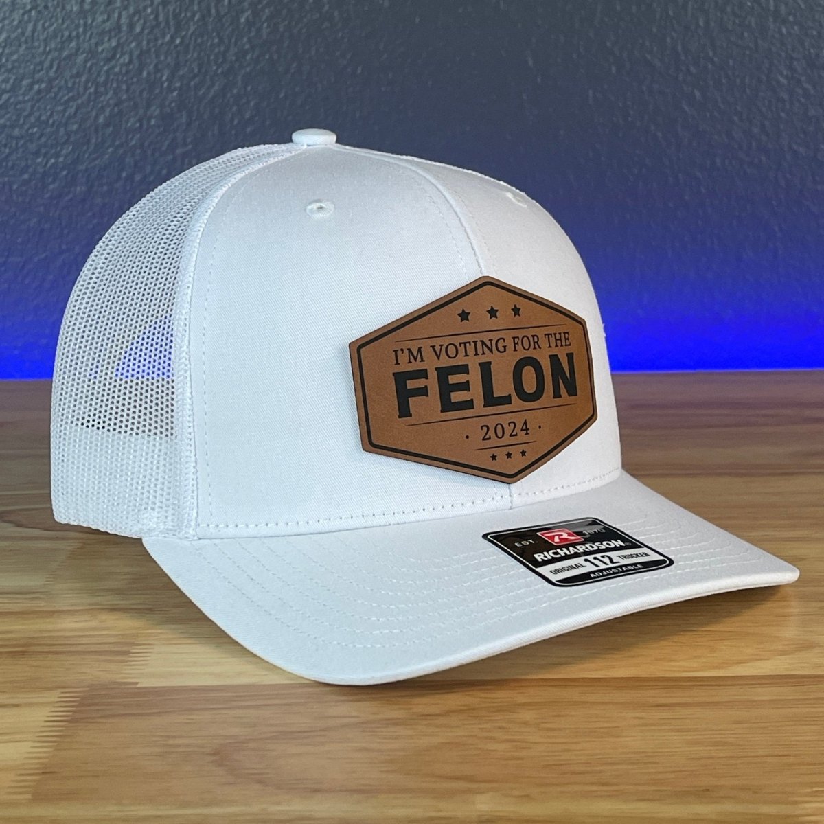 I'M VOTING FOR THE FELON Trump 2024 Leather Patch SnapBack Trucker Hat Rawhide Patch Hat