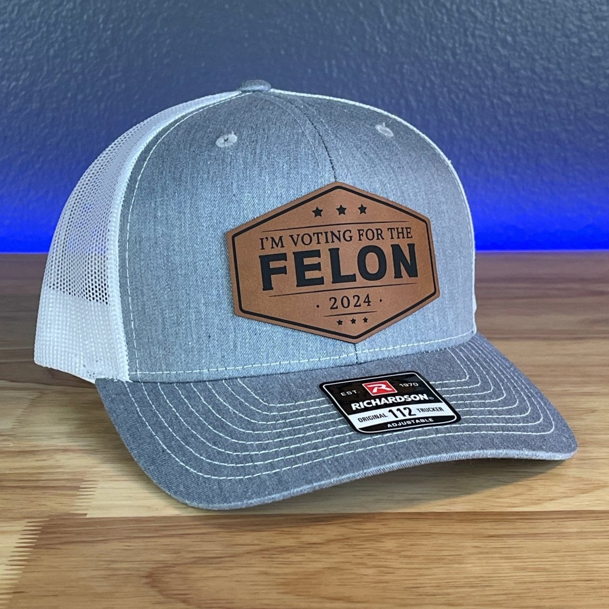 I'M VOTING FOR THE FELON Trump 2024 Leather Patch SnapBack Trucker Hat Rawhide Patch Hat