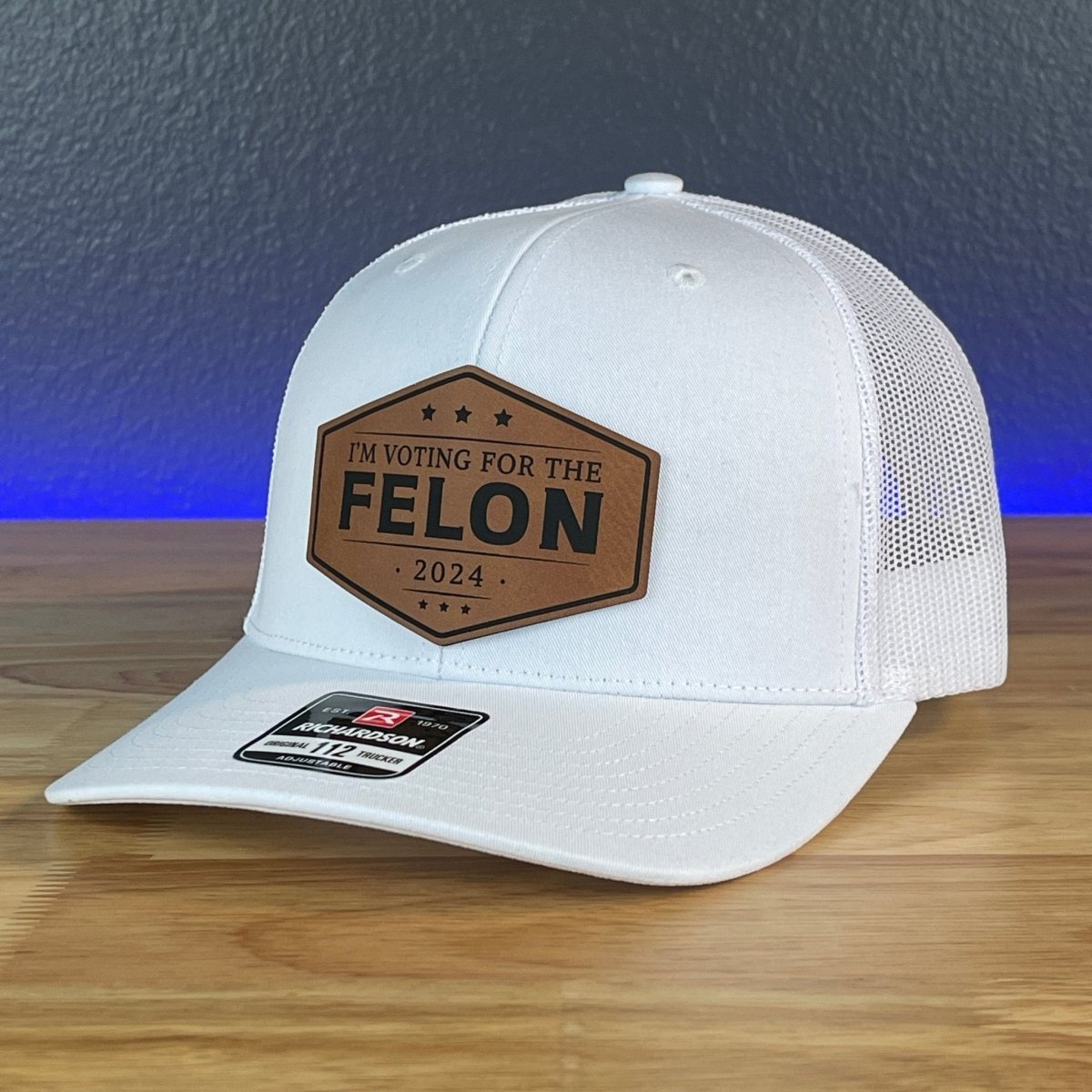 I'M VOTING FOR THE FELON Trump 2024 Leather Patch SnapBack Trucker Hat Rawhide Patch Hat