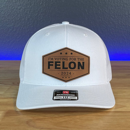 I'M VOTING FOR THE FELON Trump 2024 Leather Patch SnapBack Trucker Hat Rawhide Patch Hat