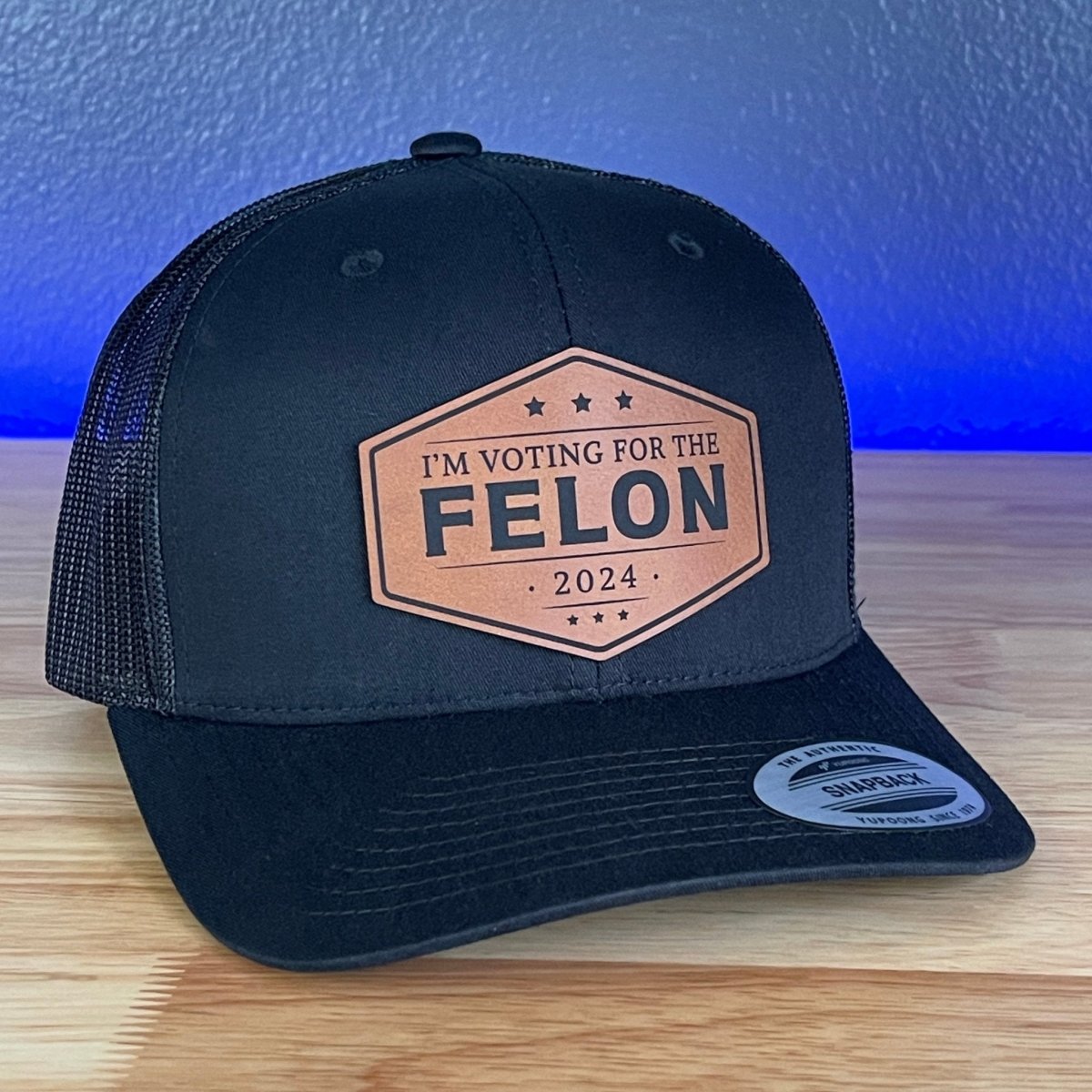 I'M VOTING FOR THE FELON Trump 2024 Leather Patch SnapBack Trucker Hat Rawhide Patch Hat