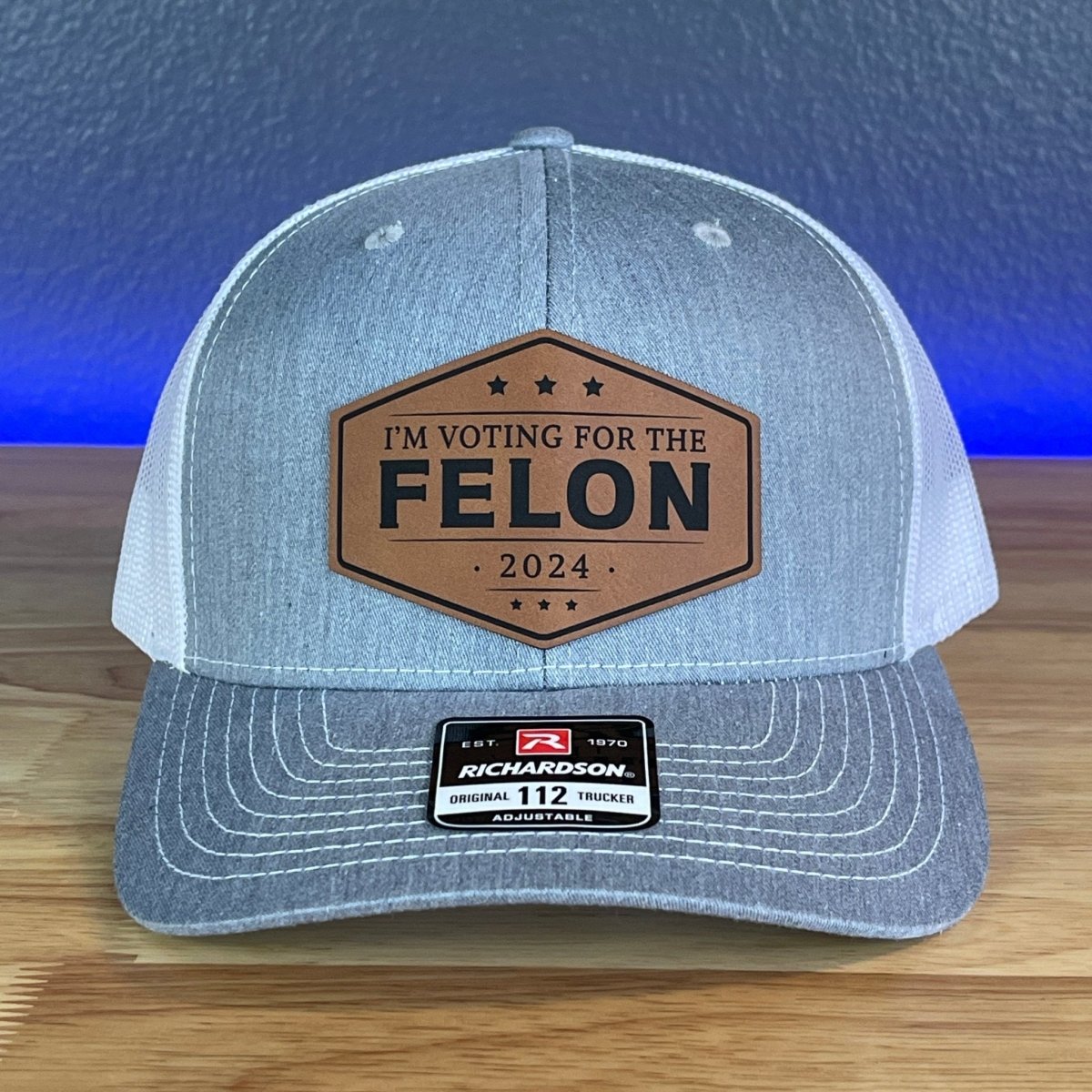 I'M VOTING FOR THE FELON Trump 2024 Leather Patch SnapBack Trucker Hat Rawhide Patch Hat