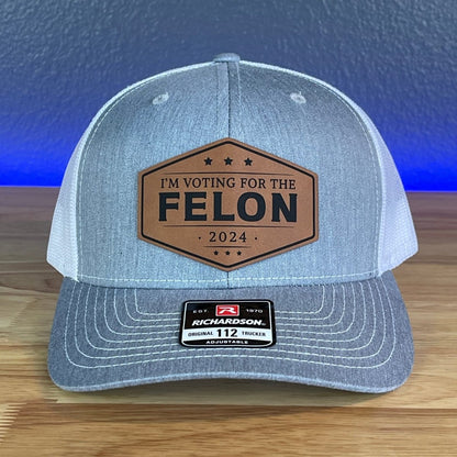 I'M VOTING FOR THE FELON Trump 2024 Leather Patch SnapBack Trucker Hat Rawhide Patch Hat