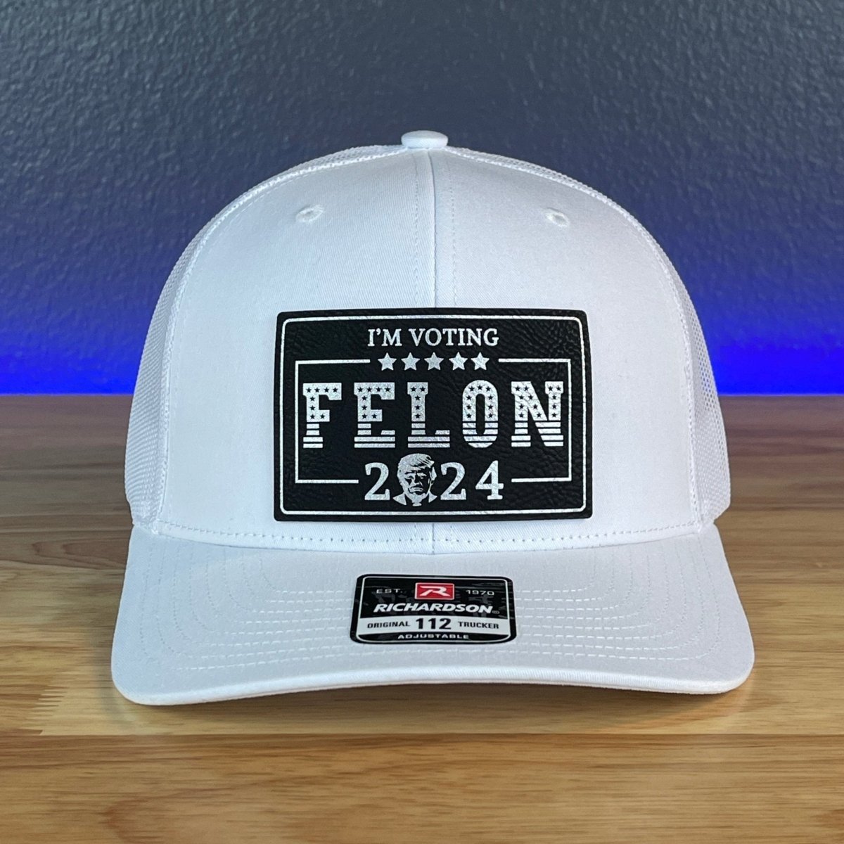 I'M VOTING FOR THE FELON Trump 2024 Rectangular Leather Patch SnapBack Trucker Hat Patch Hat