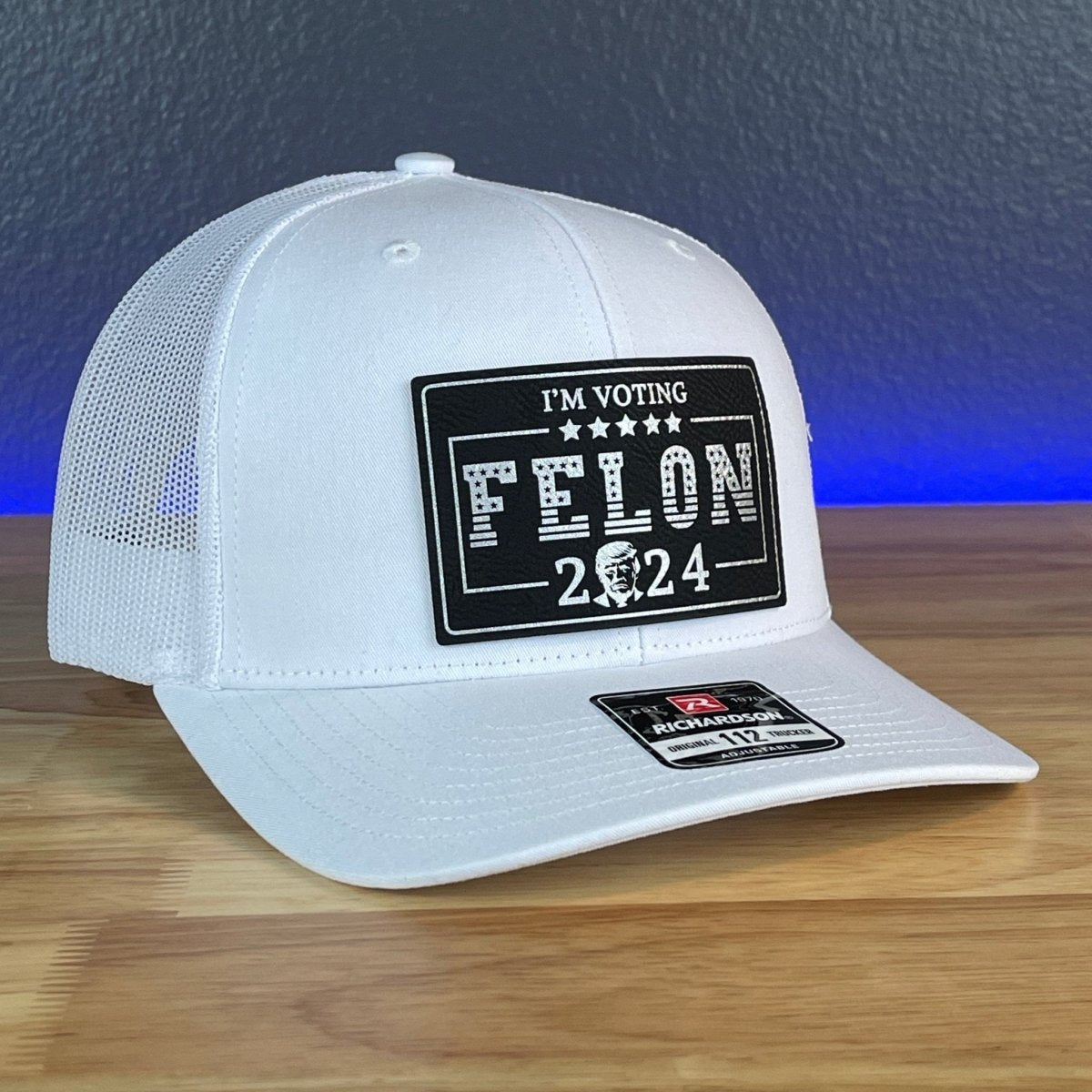 I'M VOTING FOR THE FELON Trump 2024 Rectangular Leather Patch SnapBack Trucker Hat Patch Hat