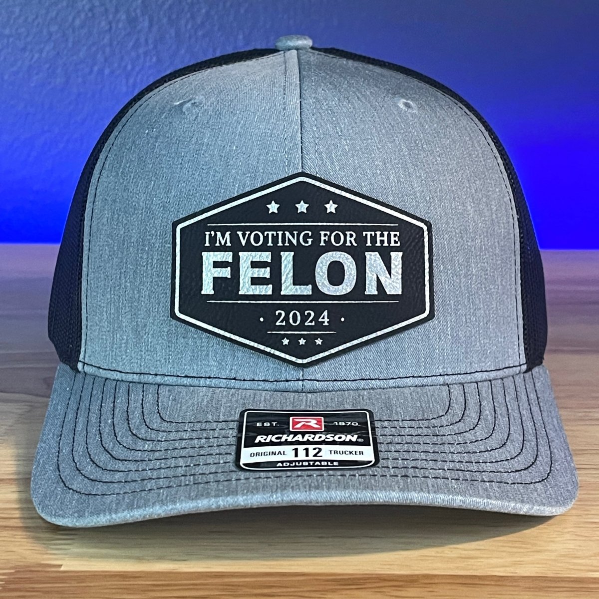 I'm Voting For The FELON Trump 2024 Trucker Hat Leather Patch Hat Black/Silver Patch Hat