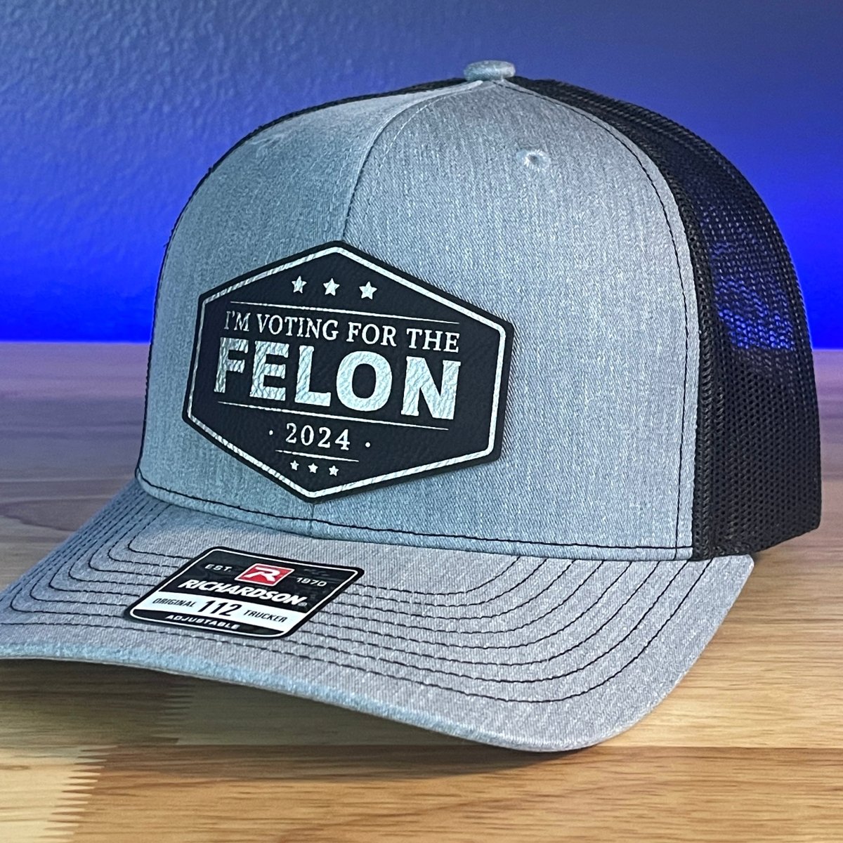 I'm Voting For The FELON Trump 2024 Trucker Hat Leather Patch Hat Black/Silver Patch Hat