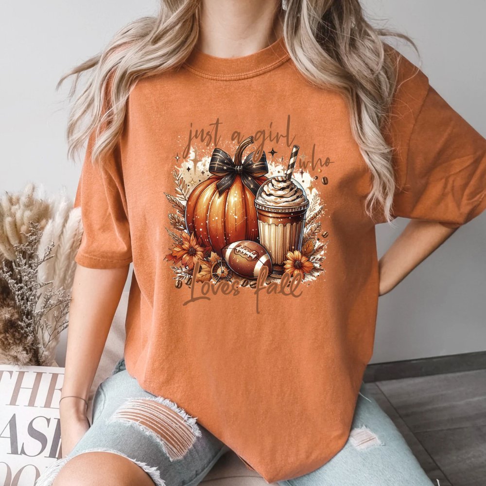 Just a Girl Who Loves Fall Ladies Football Shirt (5 colors) T-Shirt