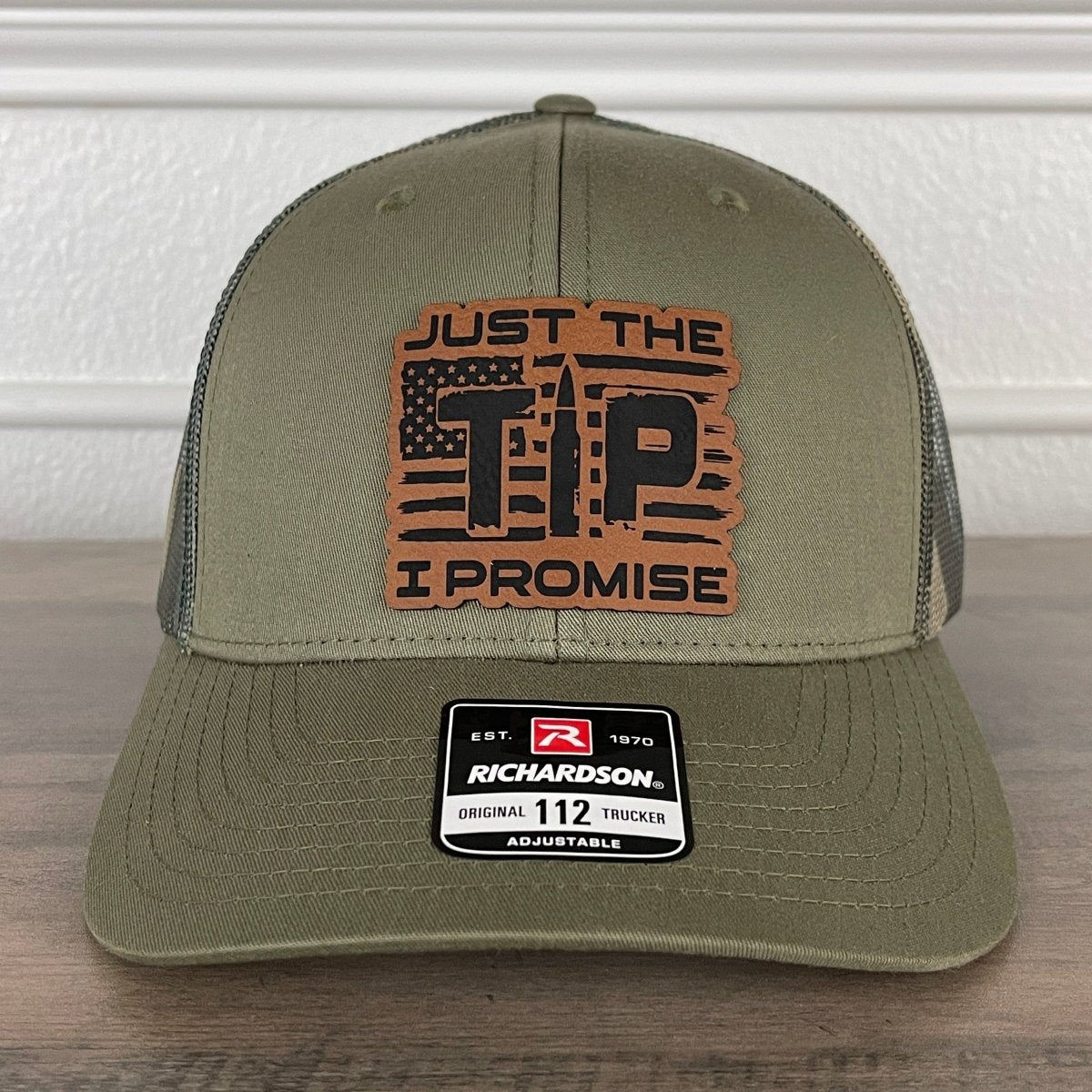 Just the TIP I Promise 2nd Amendment American Flag Patriotic 2A Leather Patch Hat Green/Camo Patch Hat - VividEditions