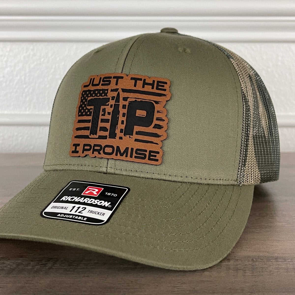 Just the TIP I Promise 2nd Amendment American Flag Patriotic 2A Leather Patch Hat Green/Camo Patch Hat - VividEditions