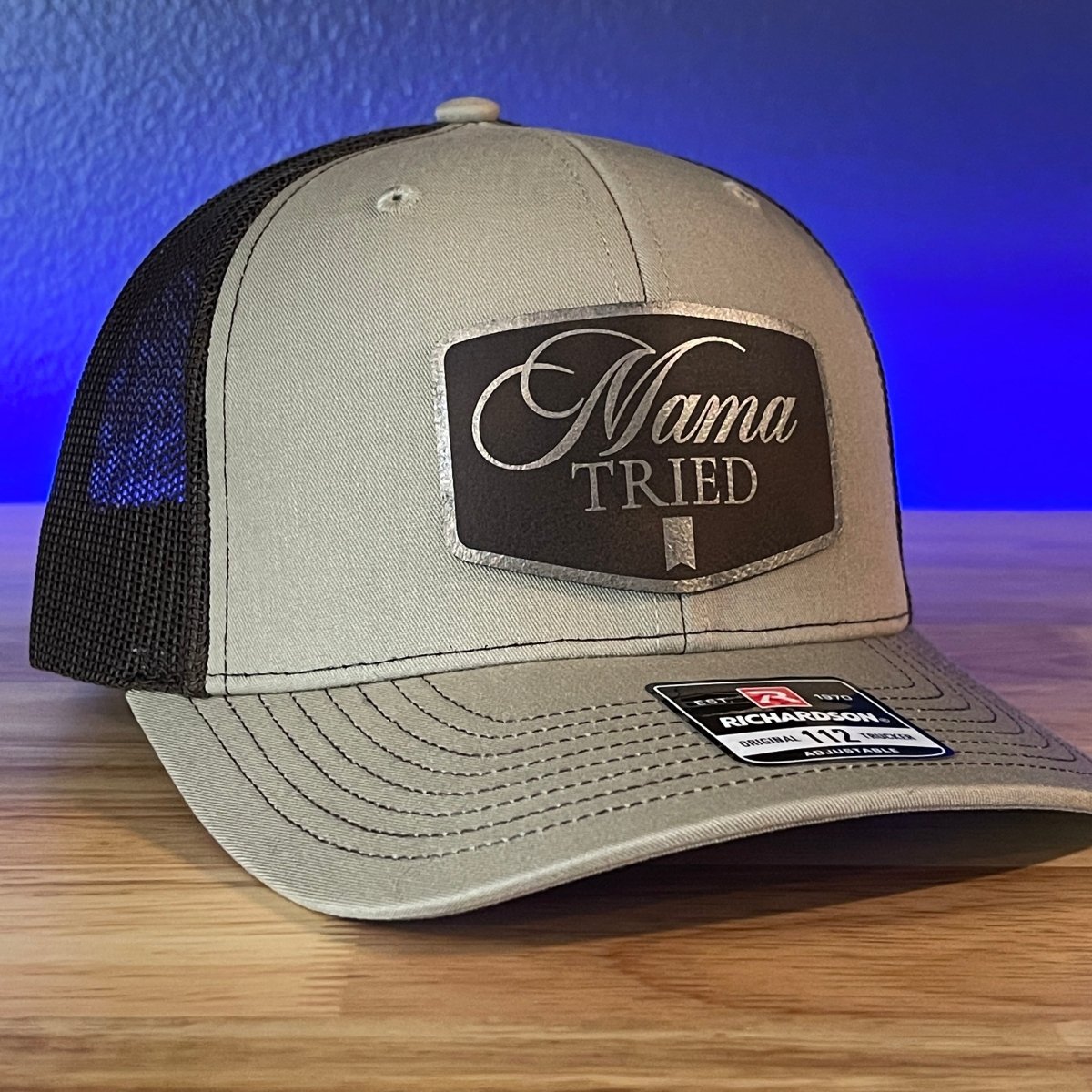 MAMA TRIED Funny Gold + Brown Leather Patch Hat Khaki/Brown Patch Hat - VividEditions