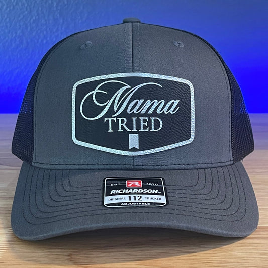 MAMA TRIED Funny Leather Patch Hat Charcoal/Black Patch Hat