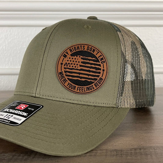 My Rights Don't End Where Your Feelings Begin Flag Patriotic 2A Leather Patch Hat Green/Camo Patch Hat - VividEditions