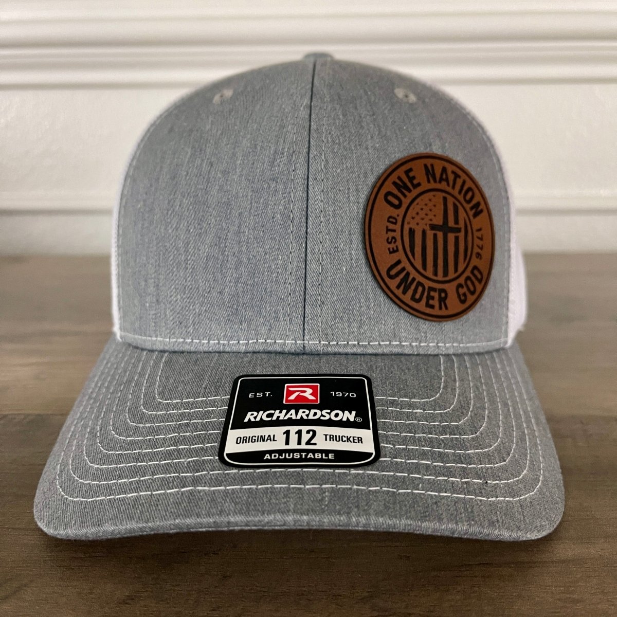 One Nation Under God Patriotic Side Leather Patch Hat Grey/White Patch Hat - VividEditions