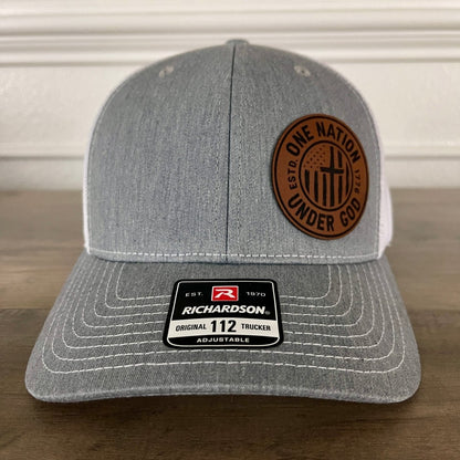 One Nation Under God Patriotic Side Leather Patch Hat Grey/White Patch Hat - VividEditions