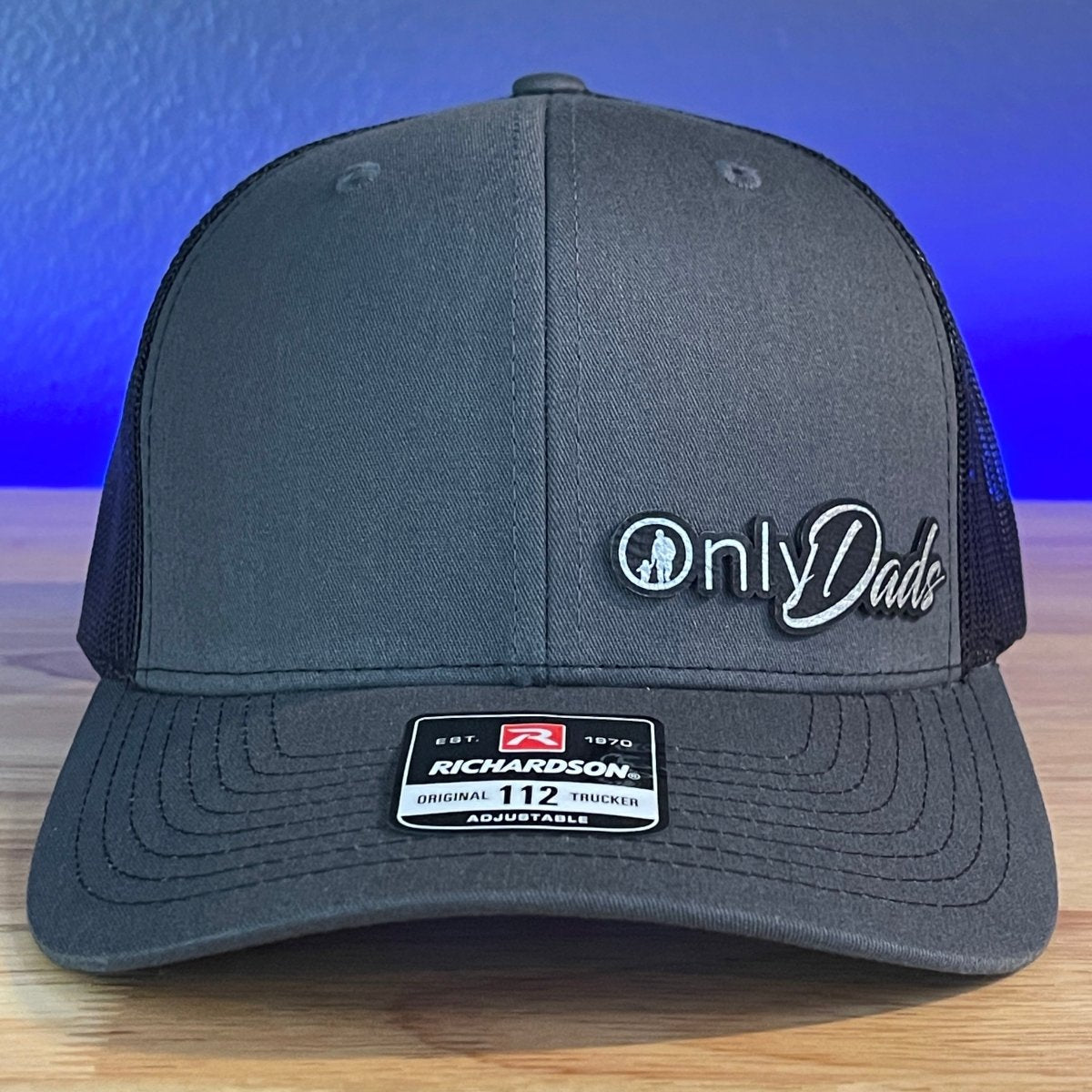 Only Dads Funny Leather Patch Hat Charcoal/Black Patch Hat